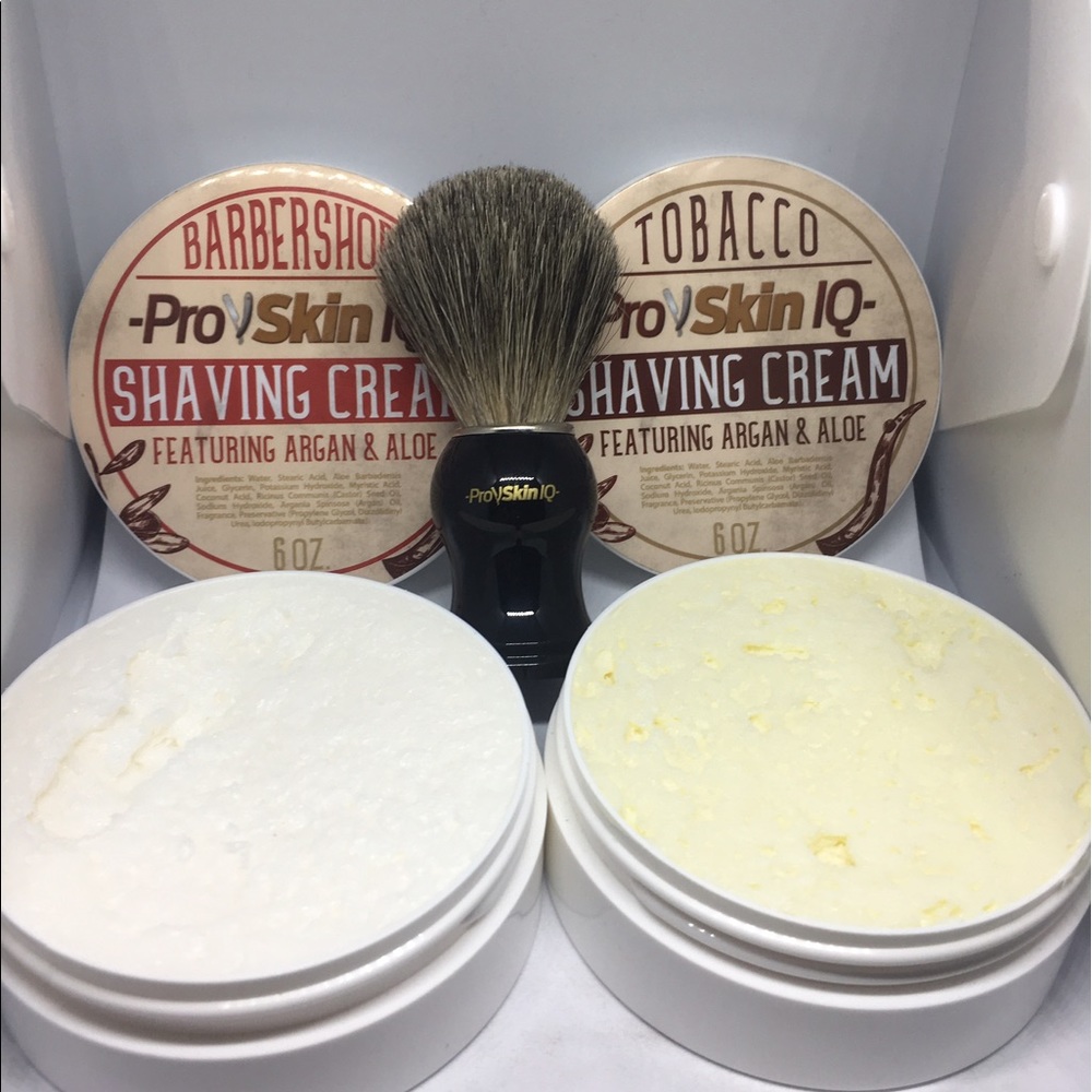 set of ProSkinIQ shaving creams & shaving brush